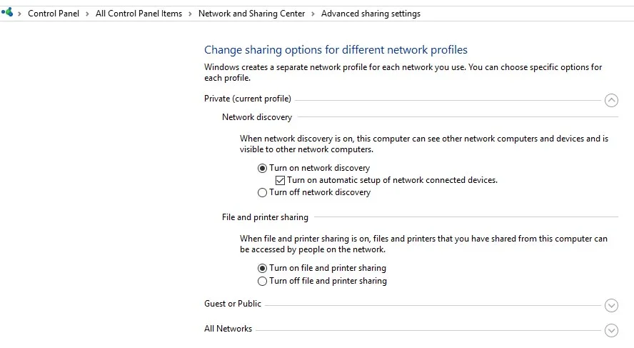 private Sharing setting