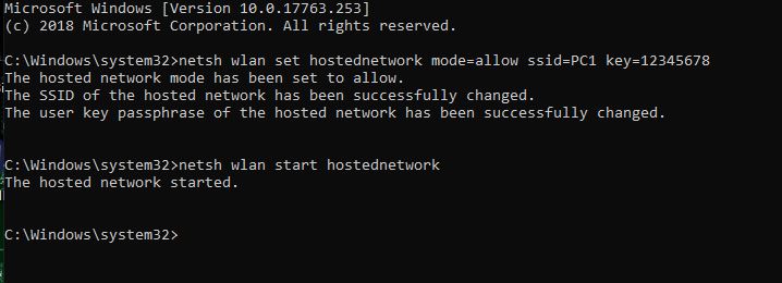 Start hosted network