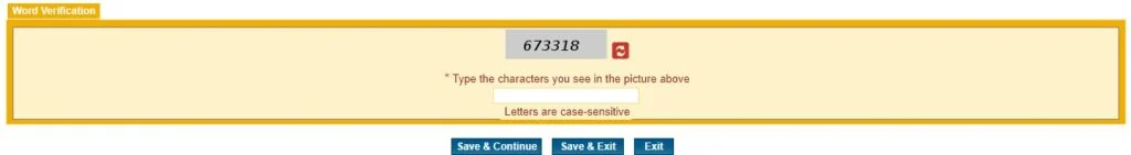 Word verification Create NSR Account