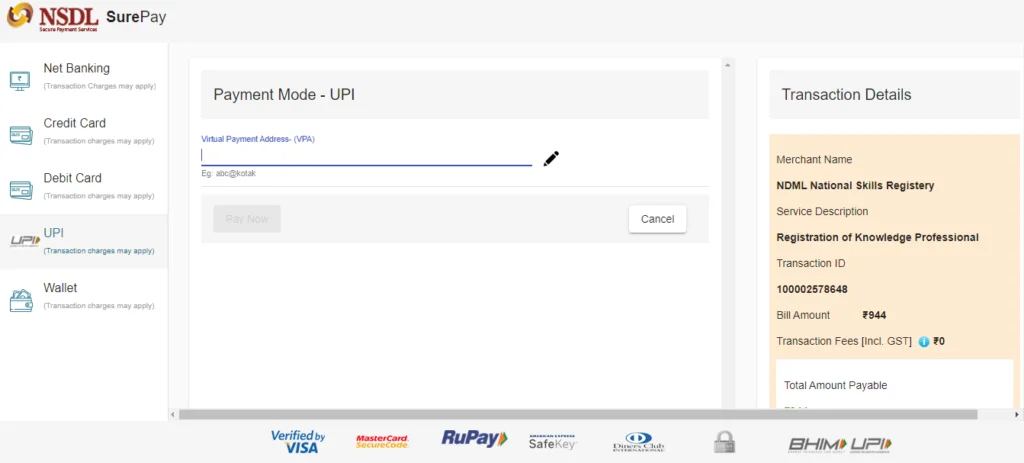 NSR payment option