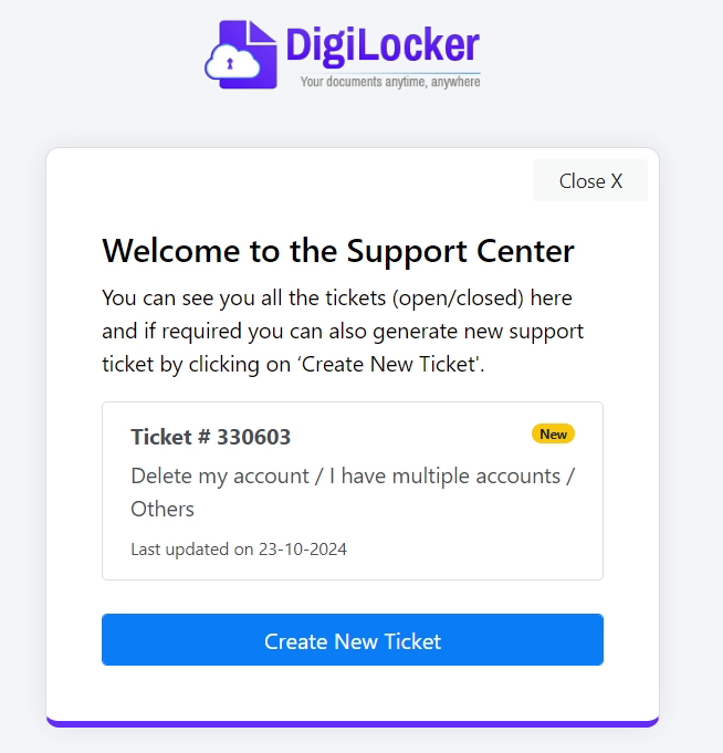 Ticket is raised for delete your DigiLocker Account