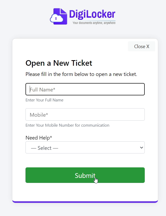 Entering data for raising a tickets